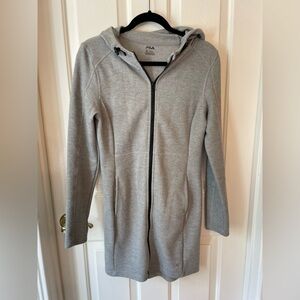 Fila Sport long fleece, zip up hooded jacket grey with black zipper, size XS